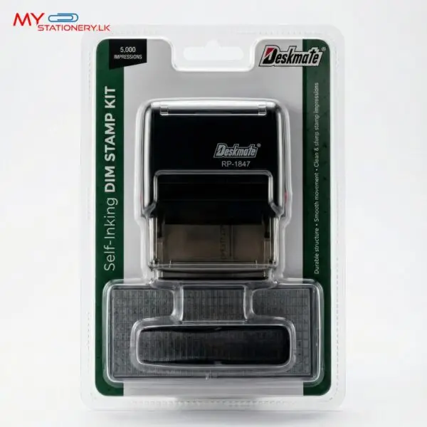 DESKMATE-RP-1847-1 Deskmate RP-1847 DIY Self-Inking Stamp Kit – Custom 5-Line Text Rubber Stamp Set
